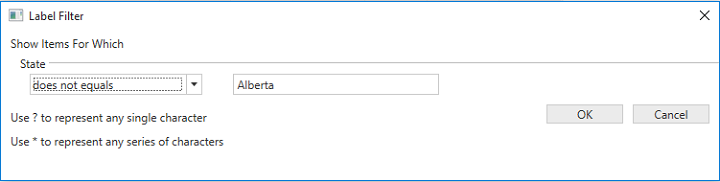 Label Filter window