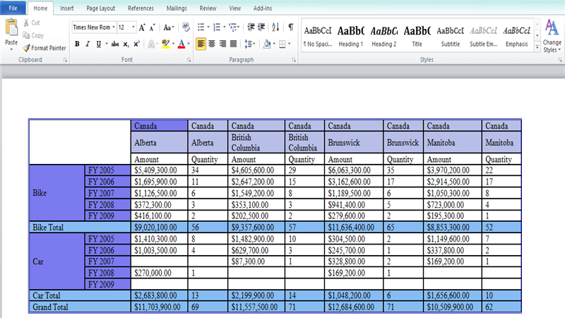 Exports the PivotGrid into word document