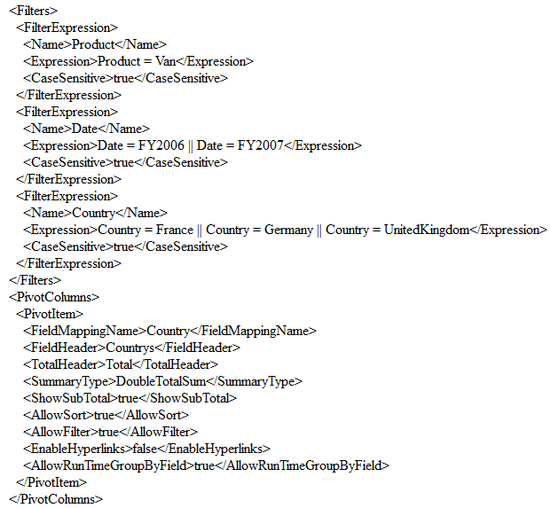 Pivot grid serialized as xml string