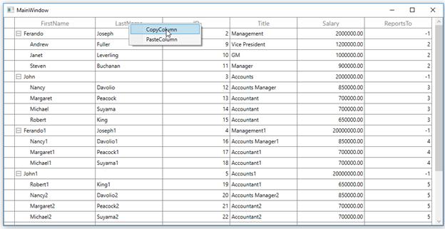 WPF TreeGrid displays Copy ContextMenu