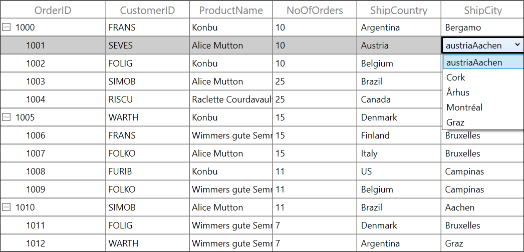 WPF TreeGrid Column with ComboBox