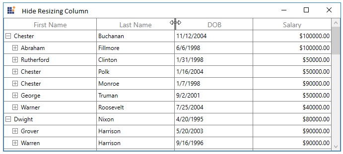 Resizing Hidden Column in WPF TreeGrid