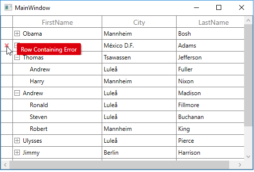 WPF TreeGrid displays Error Tip on Row Header using INotifyDataErrorInfo