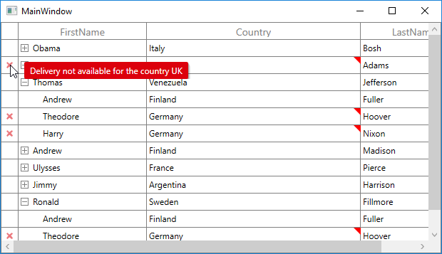 WPF TreeGrid displays Error Tip on Row Header