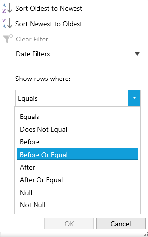 Displays Date Filter in WPF TreeGrid