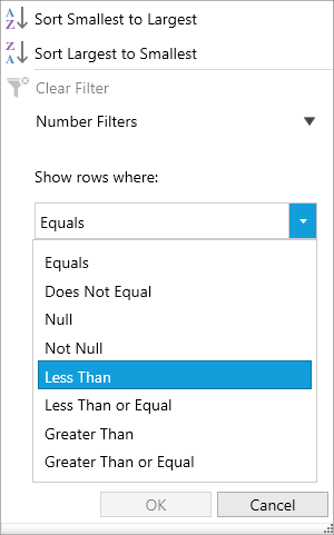 Displays Number Filter in WPF TreeGrid