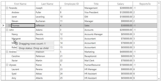 Drap and Drop the Row in WPF TreeGrid