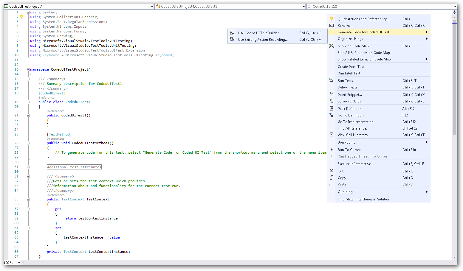 CodedUITestBuilder with Coded UI project by right clicking