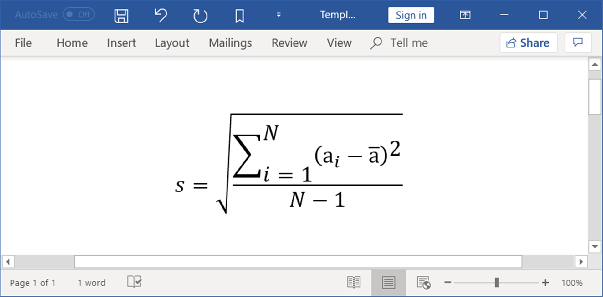 Existing mathematical equation in Word document