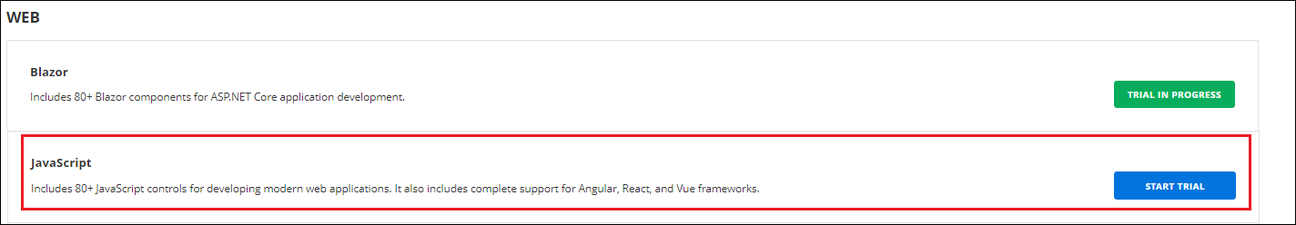 Trial and downloads of Syncfusion<sup style="font-size:70%">®</sup> Essential Studio<sup style="font-size:70%">®</sup>