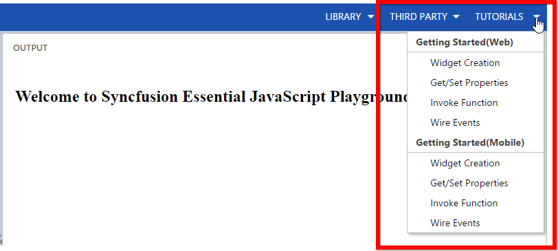 JS Playground support to widget for Essential JS