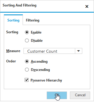 Sorting dialog in JavaScript pivot client control