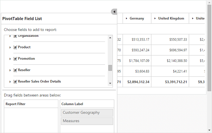 JavaScript pivot table field list in expanded state