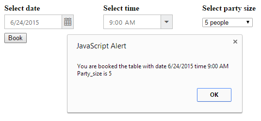JavaScript TimePicker Display the Acknowledgment Message