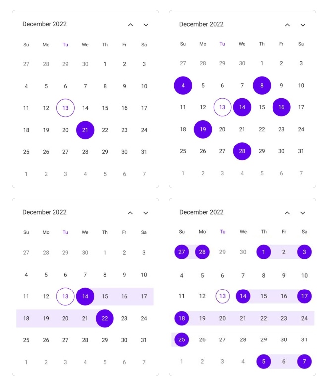 Selection Modes in .NET MAUI Calendar.