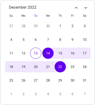 Range selection in .NET MAUI Calendar.
