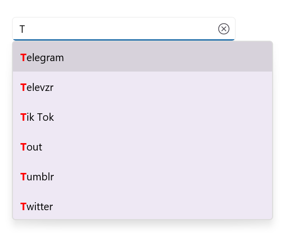 First occurrence highlighting in the SfAutocomplete drop-down
