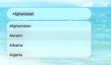 SfAutocomplete with the Liquid Glass Effect applied to the input and drop-down