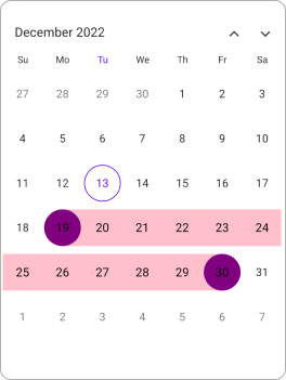 Month view Range Selection in .NET MAUI Calendar.