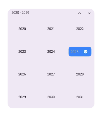 Decade View Selection Cell Template in .NET MAUI Calendar.