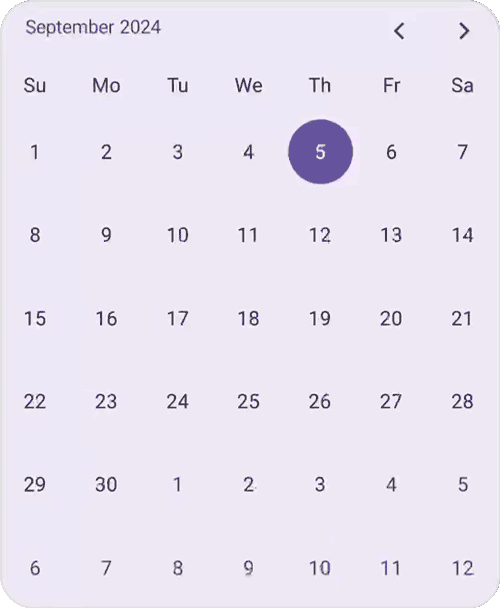 Month view navigation to adjacent months using leading/trailing dates in .NET MAUI Calendar.