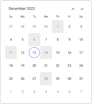 Month view Selectable Day Predicate in .NET MAUI Calendar.