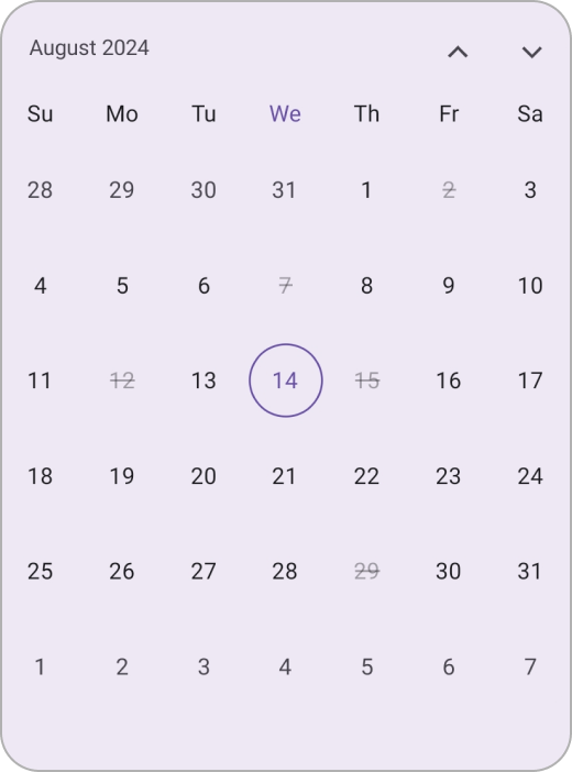 Month view selectable day predicate in .NET MAUI Calendar.