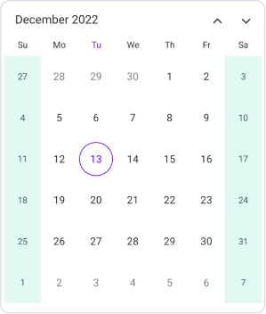 Weekend days highlighted in .NET MAUI Calendar.