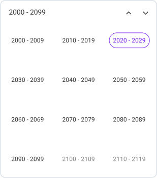 Century view in .NET MAUI Calendar.