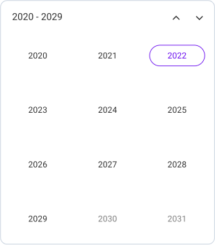 Decade view in .NET MAUI Calendar.