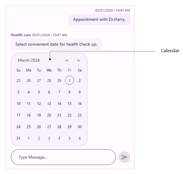 Syncfusion .NET MAUI Chat Accessibility for calendar message
