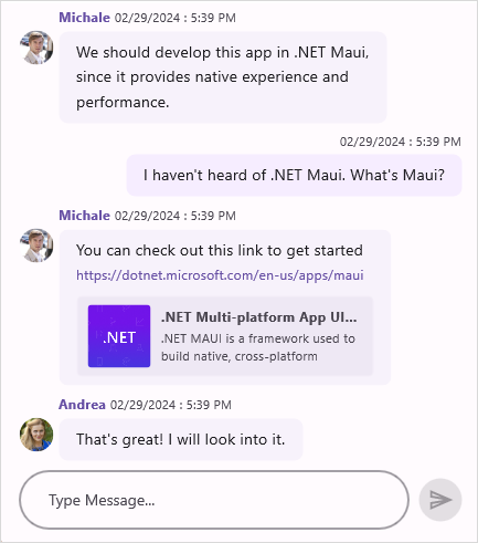 Hyperlink message type in .NET MAUI Chat