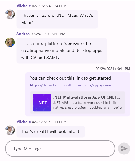 Outgoing hyperlink message in .NET MAUI Chat