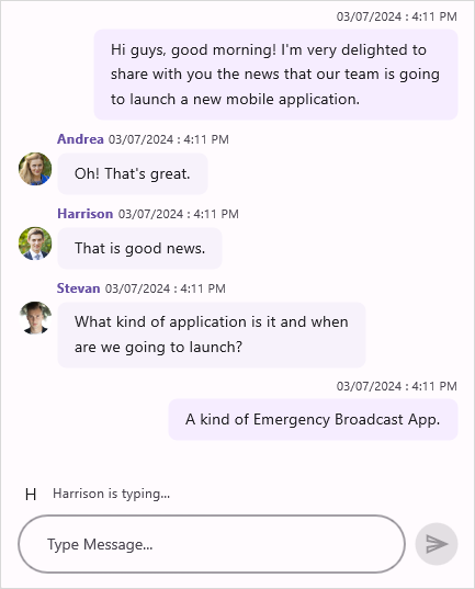 Typing indicator with text in .NET MAUI Chat
