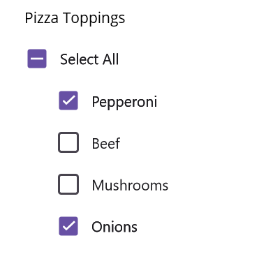 .NET MAUI CheckBox showing individual pizza-topping selection
