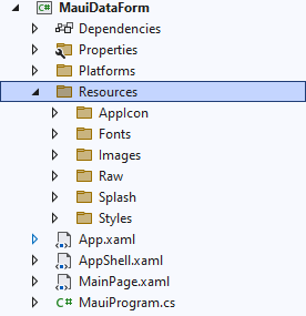 Resources folder in .NET MAUI DataForm.