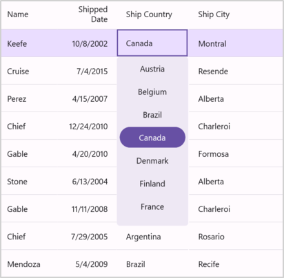 DataGrid with editing in picker column