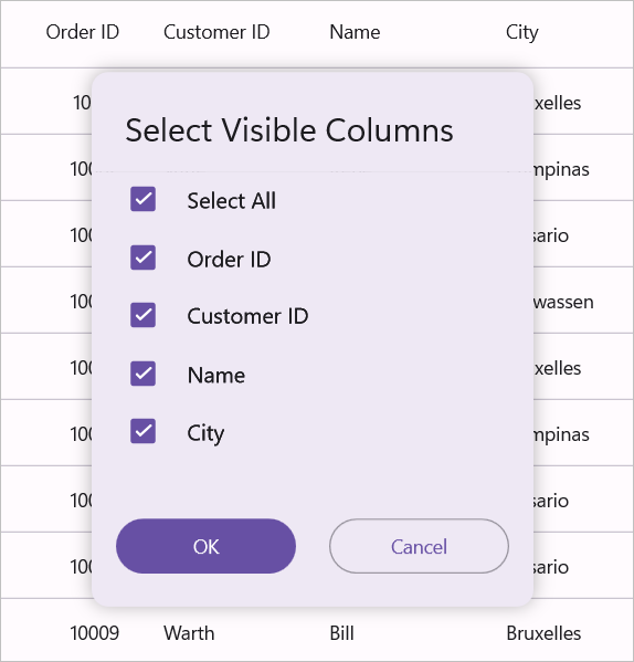 Maui DataGrid Column Chooser