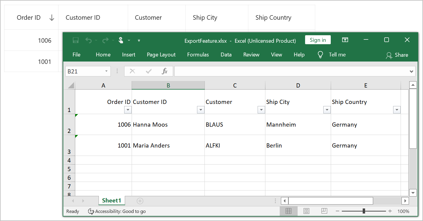 Export DataGrid to Excel with sorting and filtering