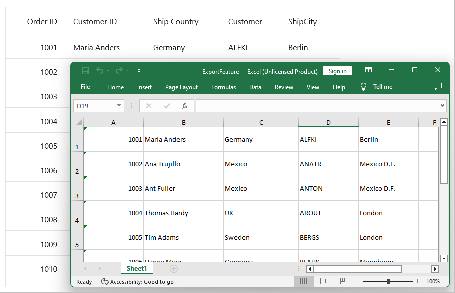 Export DataGrid to Excel format without header cells