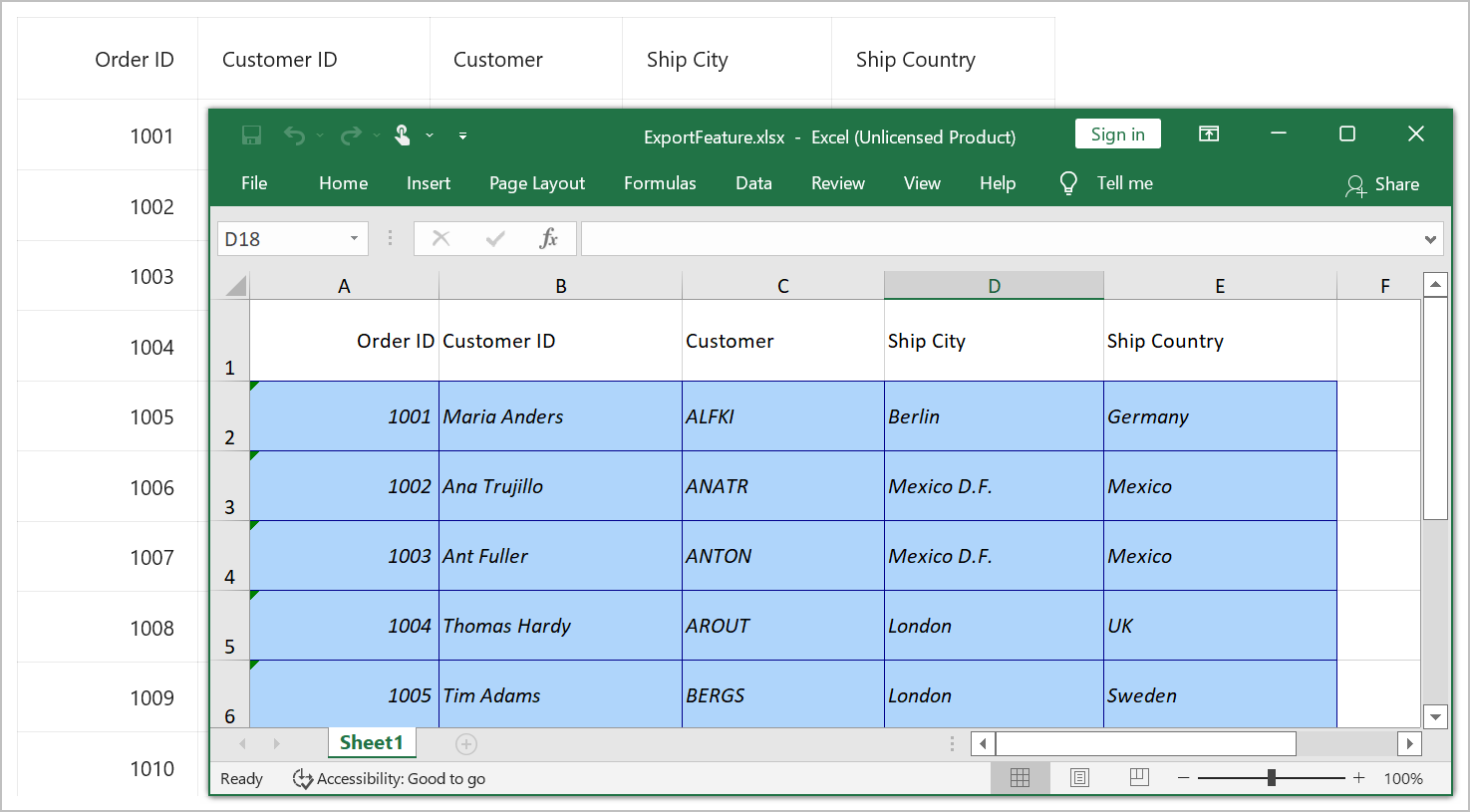 Export DataGrid to Excel format with styling for record cells