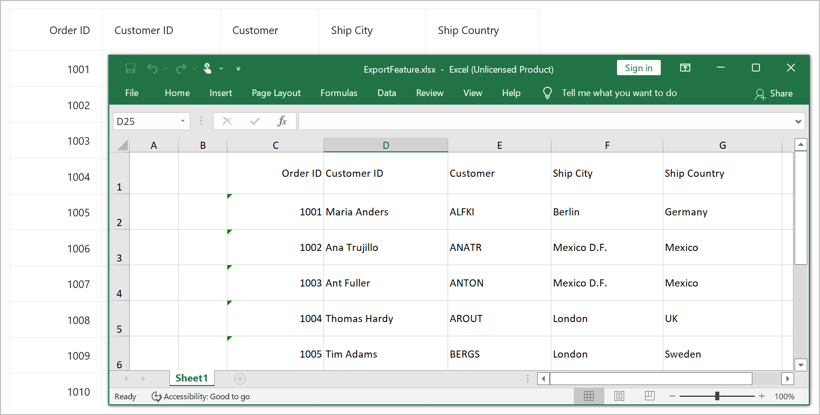 Export DataGrid to Excel format from the specified column index