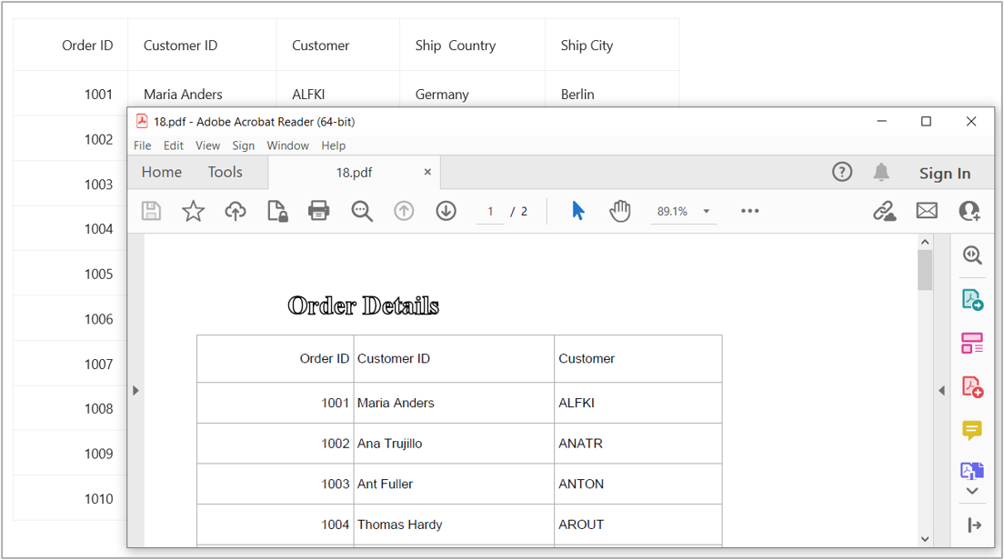 Export DataGrid to PDF format with header and footer