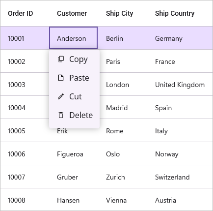 Record context menu
