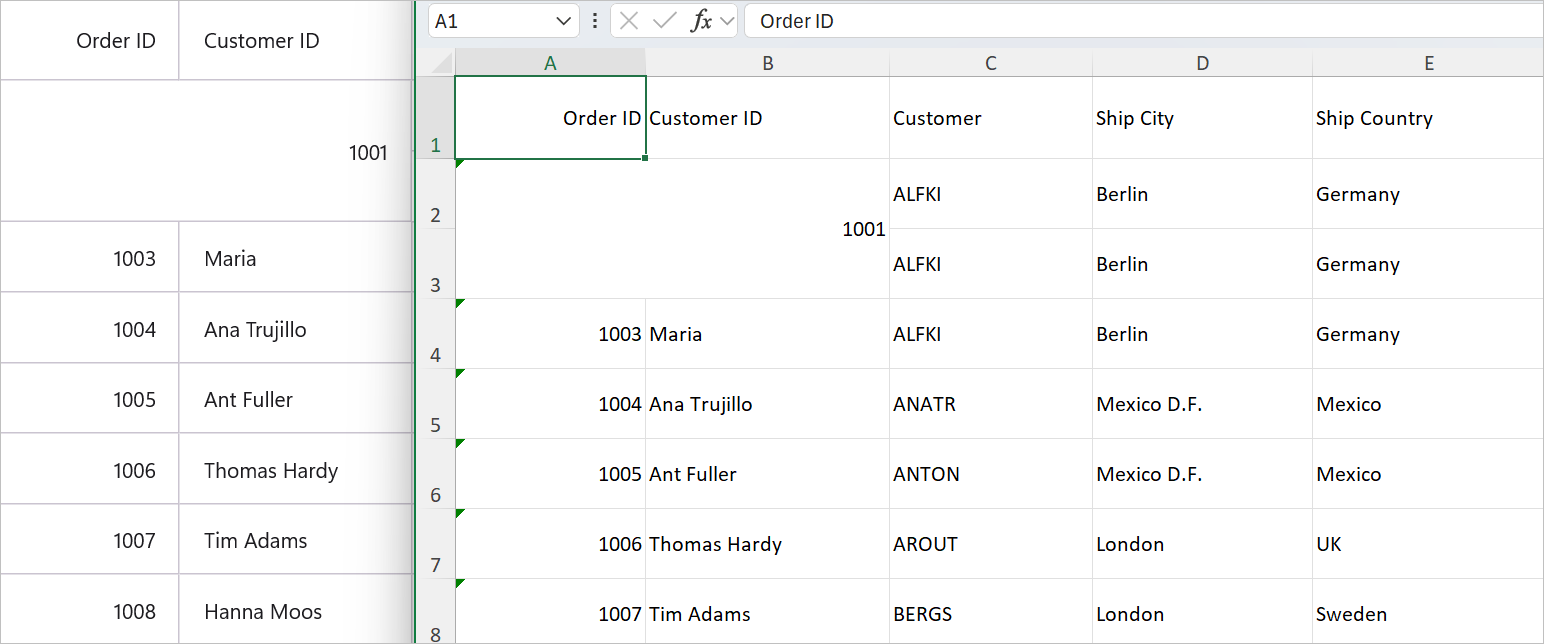 MergedCells Exporting