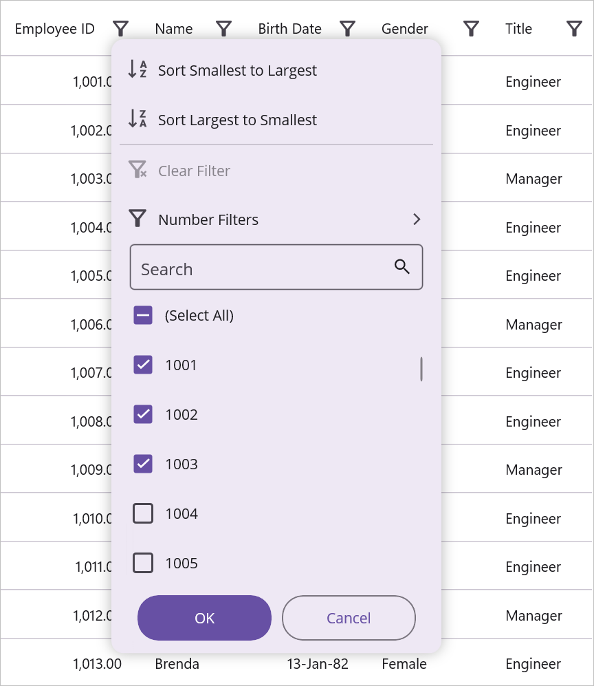 Checkbox filtering with selected values