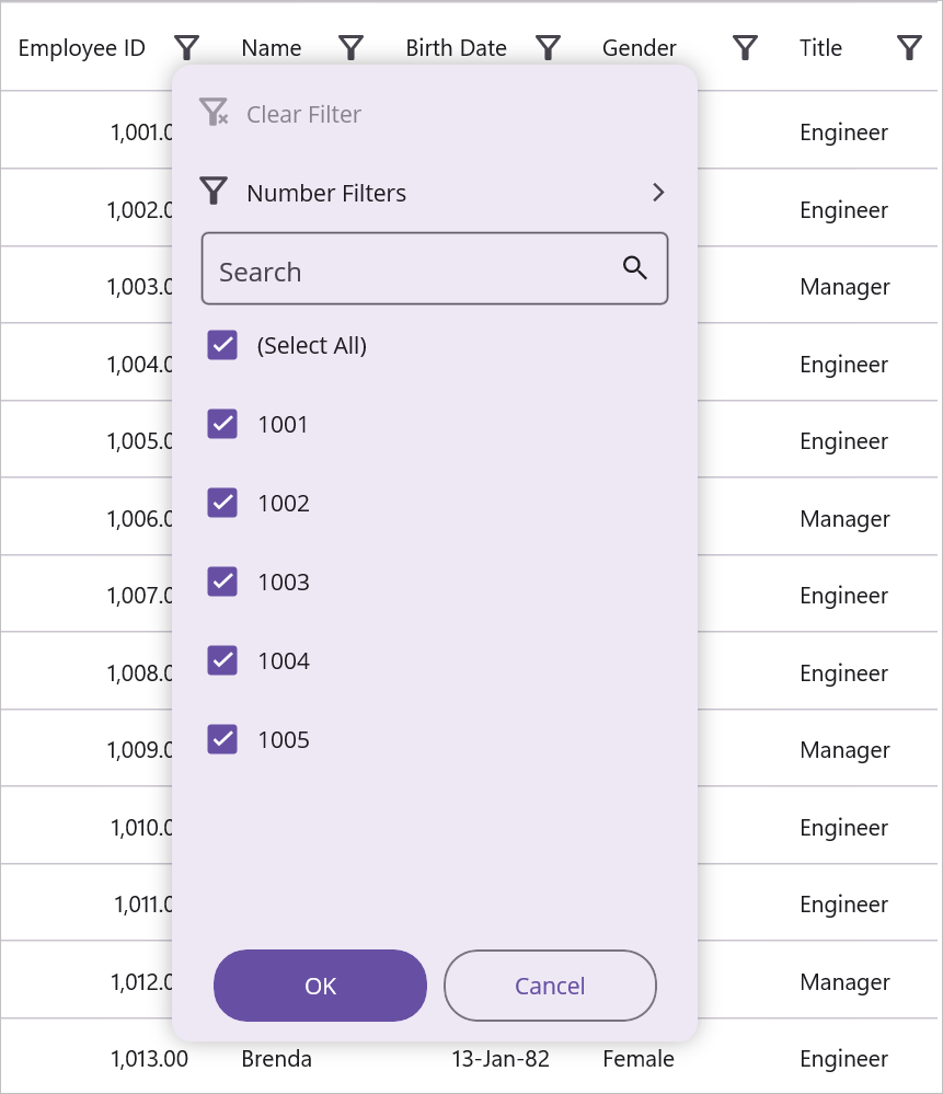 sort options visibility