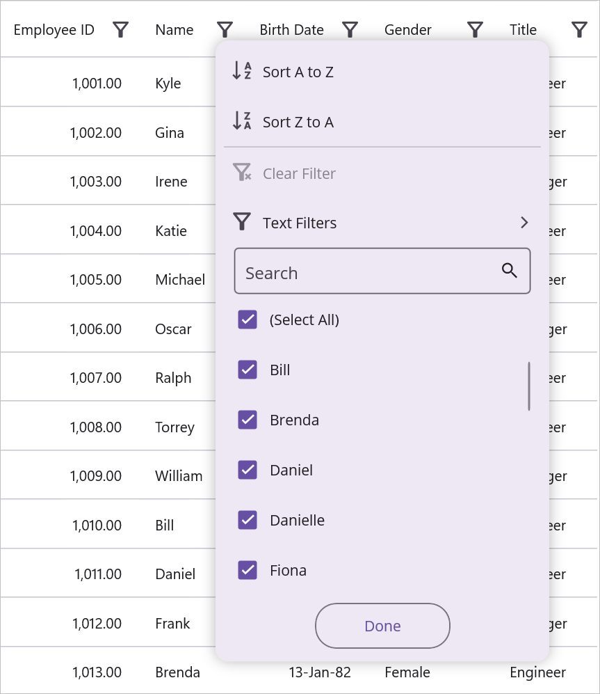 Instant filtering in checkbox filtering