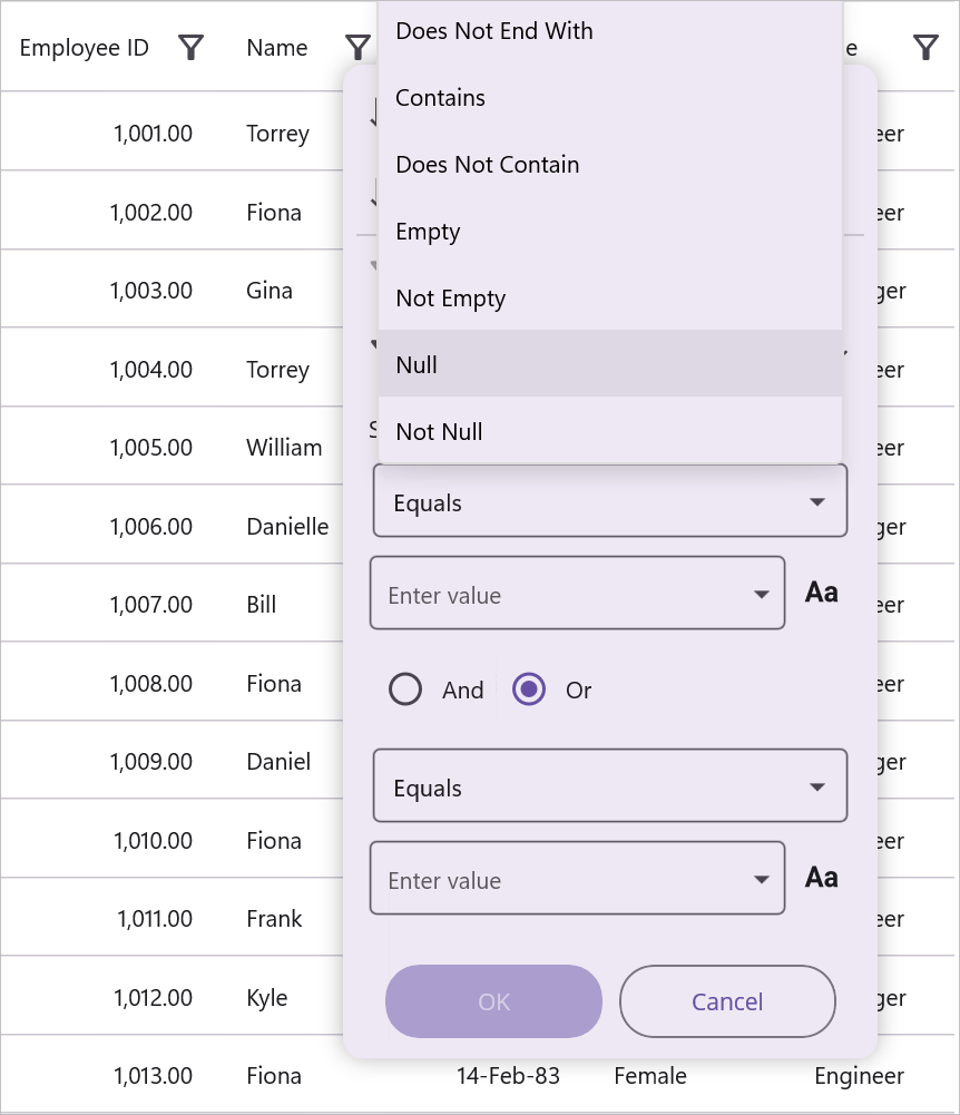 Blank filtering in advanced filtering