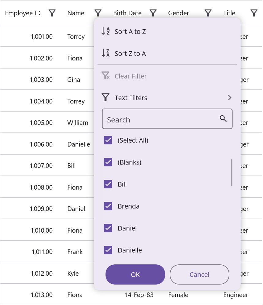 Blank filtering in checkbox filtering